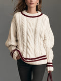 Casual Cable-Knit Long-Sleeve Crew-Neck Sweater