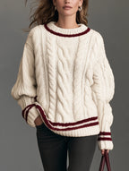 Casual Cable-Knit Long-Sleeve Crew-Neck Sweater
