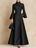 Elegant High-Collar Bell Sleeve Maxi Dress