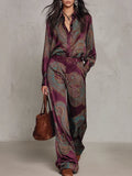 Vintage Paisley Satin Belted Ensemble