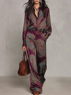 Vintage Paisley Satin Belted Ensemble