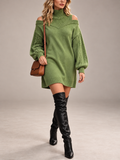Cable Knit Cold Shoulder Sweater Dress