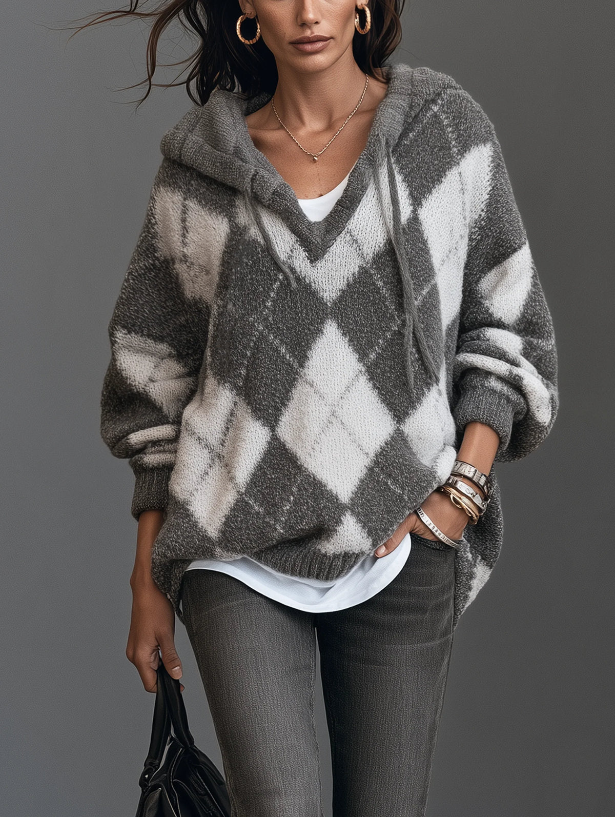 Elegant Knitted Long-Sleeve Hooded Sweater