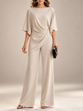 Conjunto de blusa drapeada y pantalón de pierna ancha
