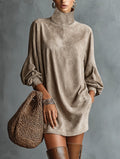 Loose-fitting Faux Suede High-neck Mini Dress