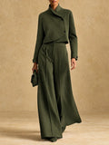 Asymmetric Cropped Jacket and Wide-Leg Trousers Set