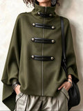 Cozy Stand-collar Stud-embellished Zippered Cape Coat