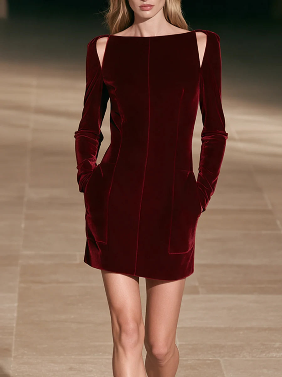 Cutout Sleeve Velvet Party Mini Dress