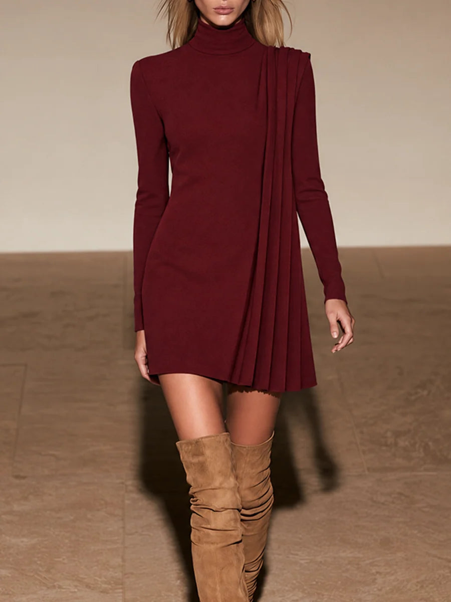 Long Sleeve Drape Cocktail Mini Dress