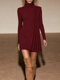 Long Sleeve Drape Cocktail Mini Dress