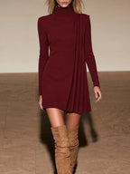 Long Sleeve Drape Cocktail Mini Dress