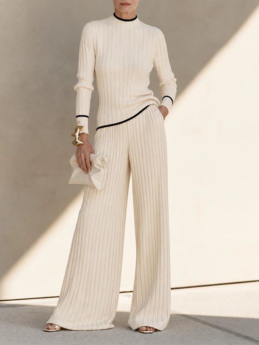 Ivory Ribbed Knit Two-Piece Set