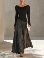 Minimalist Two-Tone Color-Block Maxi Dress With Drape Neckline