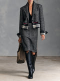 Herringbone Blazer & Plaid Pencil Skirt Set