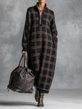 Loose Plaid Zipper Neck Knitted Maxi Dress