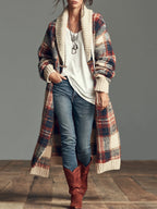 Vintage Plaid Jacquard Shawl-Collar Toggle Cardigan
