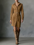 Suede Belted Shirt Mini Dress