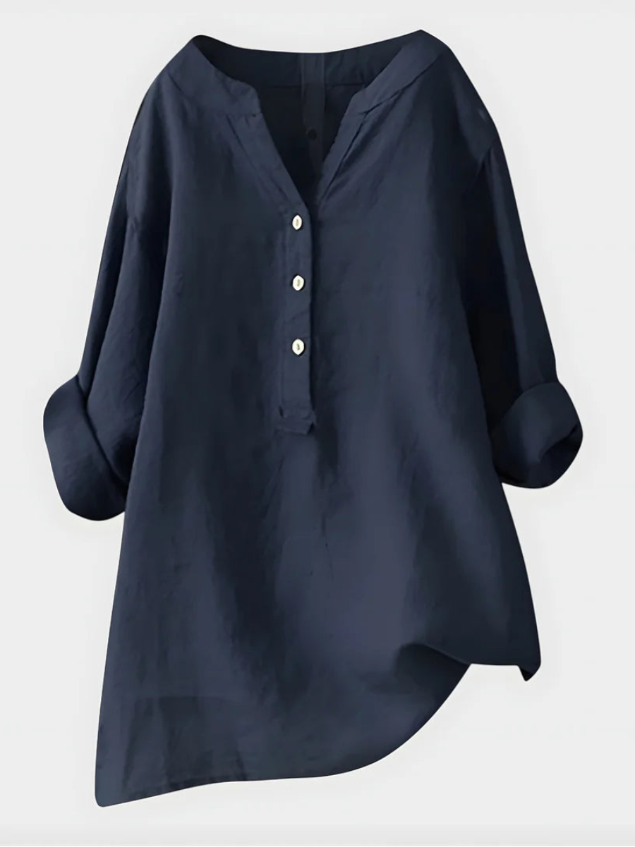 Elegant Cotton-Linen V-Neck Blouse