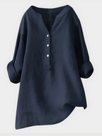 Elegant Cotton-Linen V-Neck Blouse