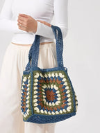 One-Shoulder Magnetic Buckle Large-Capacity Woven Bag