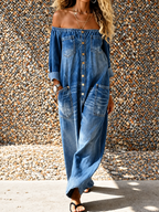 Off-Shoulder Denim Jumpsuit