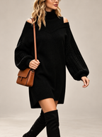 Cable Knit Cold Shoulder Sweater Dress