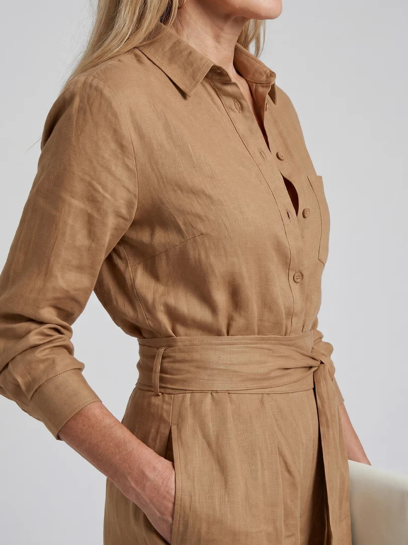Long Sleeve Button Front Wide Leg Jumpsuit