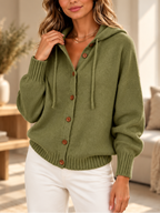 Cozy Knit Hooded Cardigan – Soft Button-Front Sweater