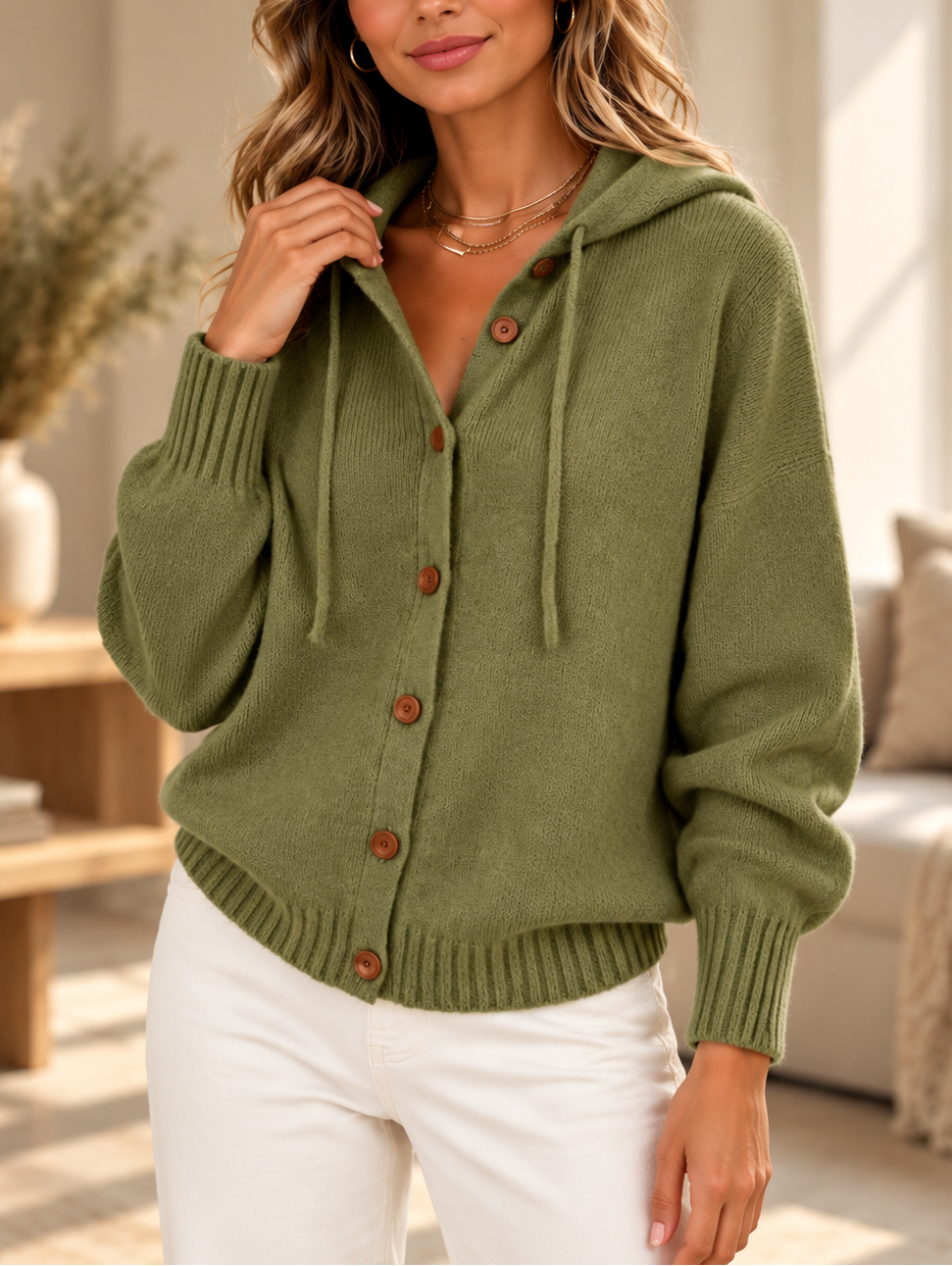 Cozy Knit Hooded Cardigan – Soft Button-Front Sweater