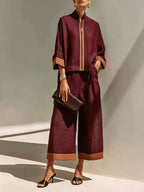 Contrast Trim Linen Set