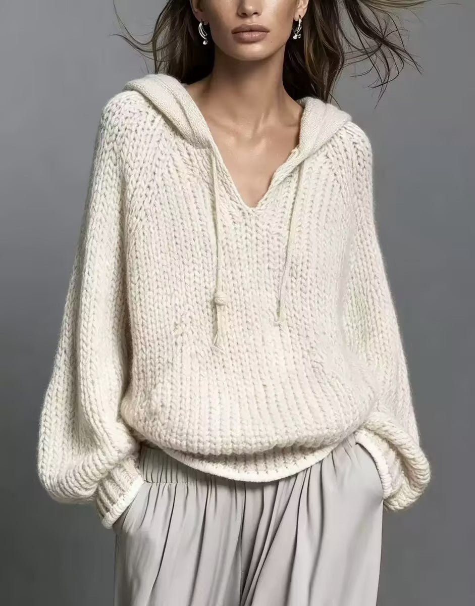 Casual Long-Sleeve Knitted Hoodie