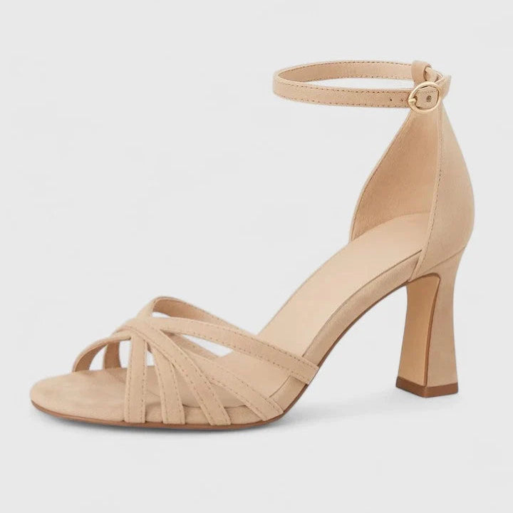 Strappy Ankle-Buckle Block Heels