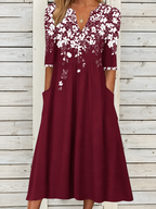 Floral Print V-Neck Relaxed Midi Dress