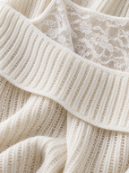 Casual White Knit Off-The-Shoulder Sweater With Lace Paneling