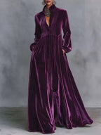 Velvet Button Front Maxi Dress