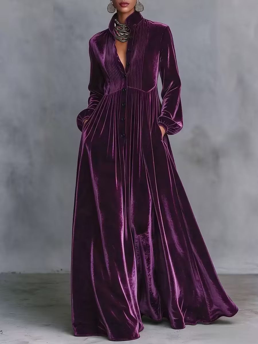 Velvet Button Front Maxi Dress