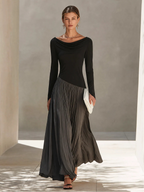 Minimalist Two-Tone Color-Block Maxi Dress With Drape Neckline