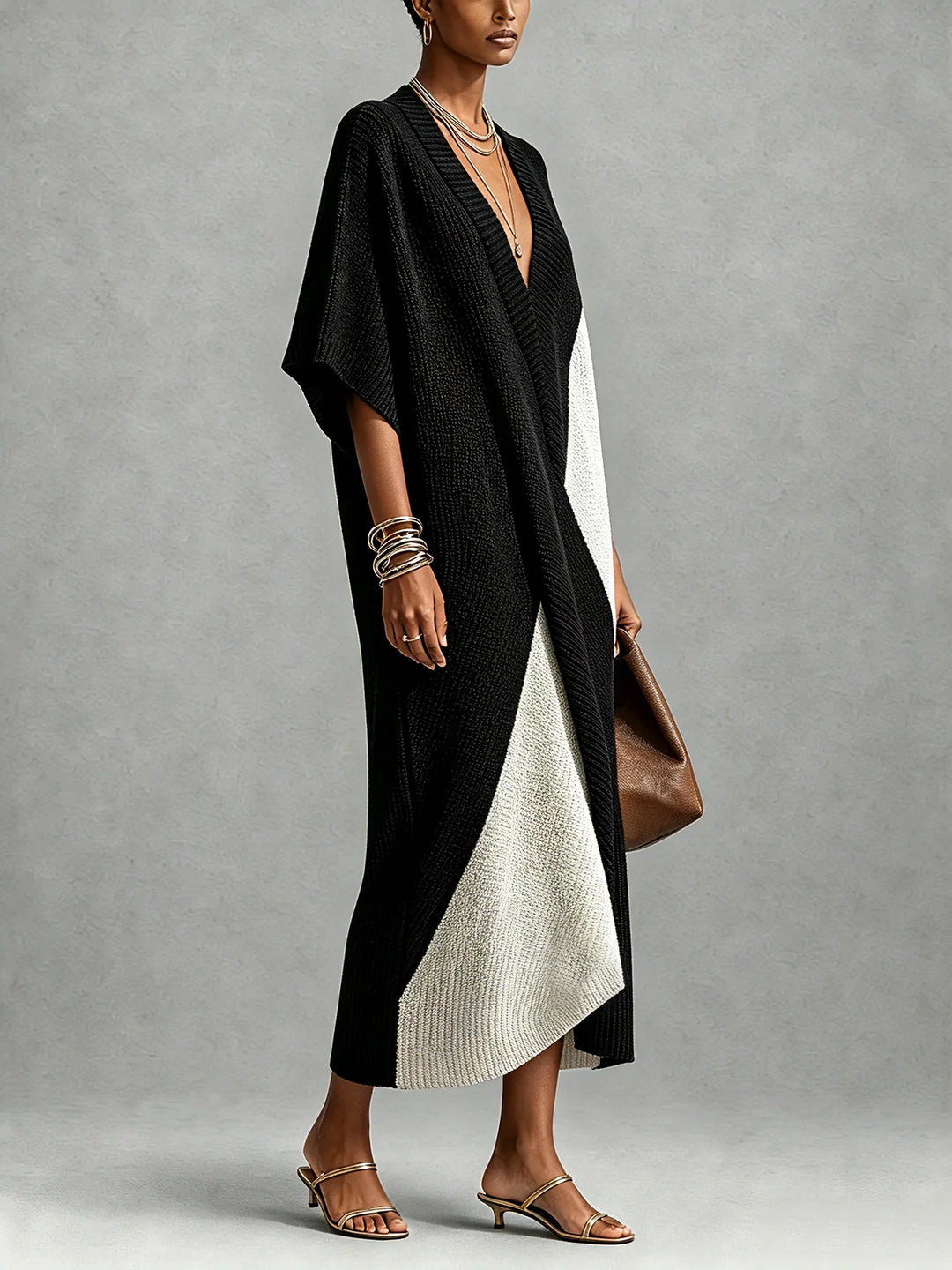 Asymmetrical Colorblock Ebony Ivory Dress