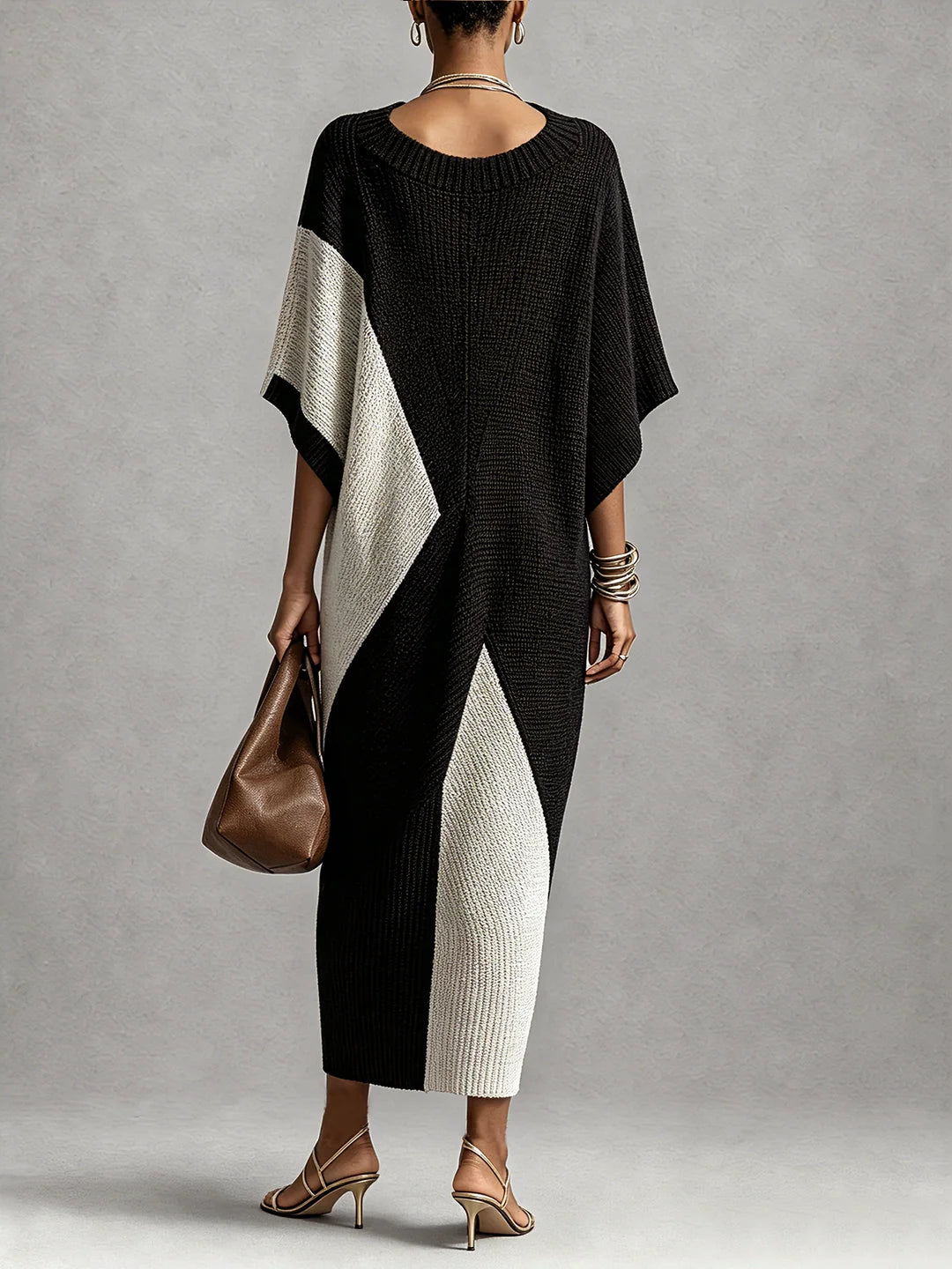 Asymmetrical Colorblock Ebony Ivory Dress