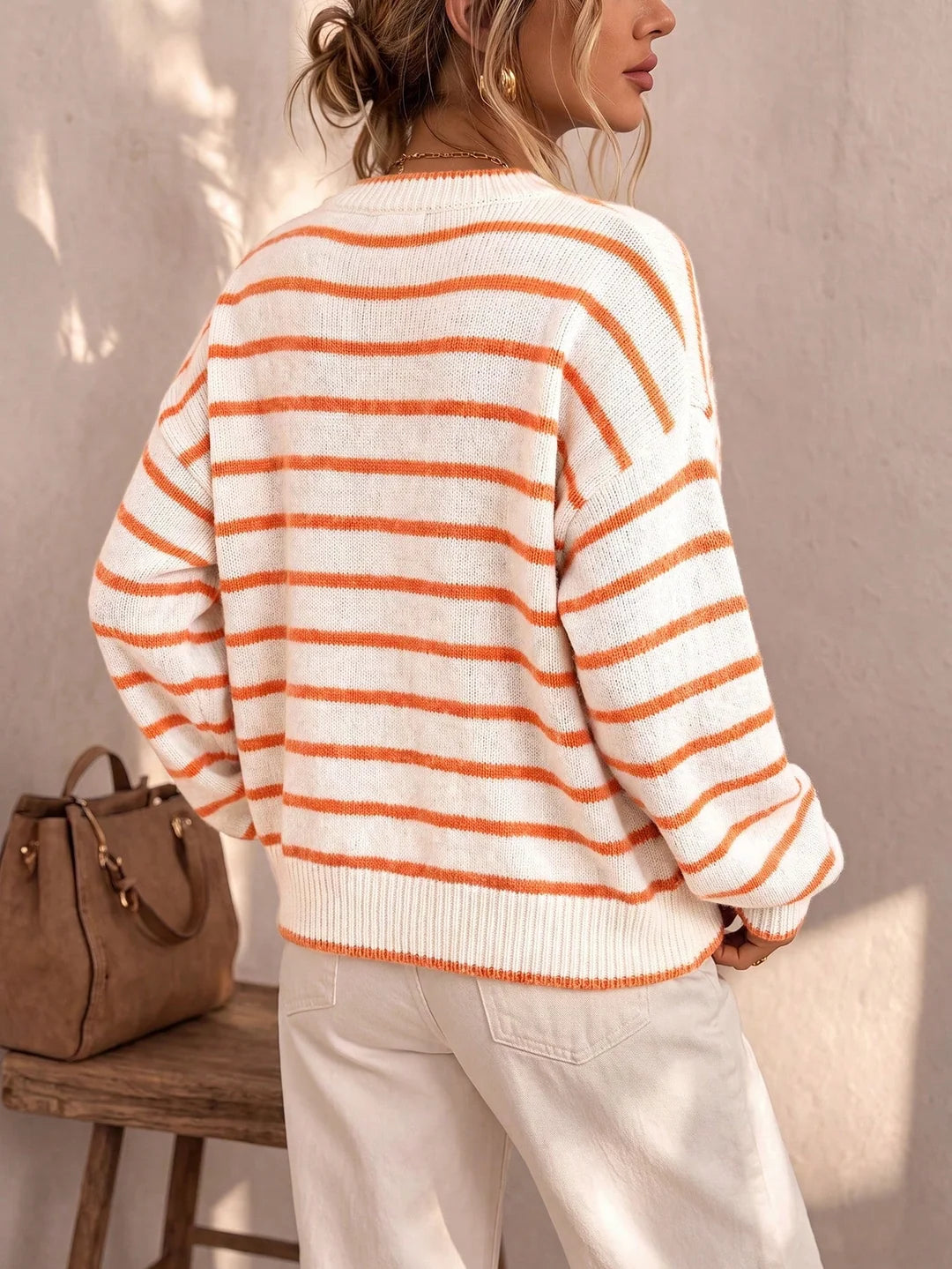 Contrast Trim Striped Knit Cardigan
