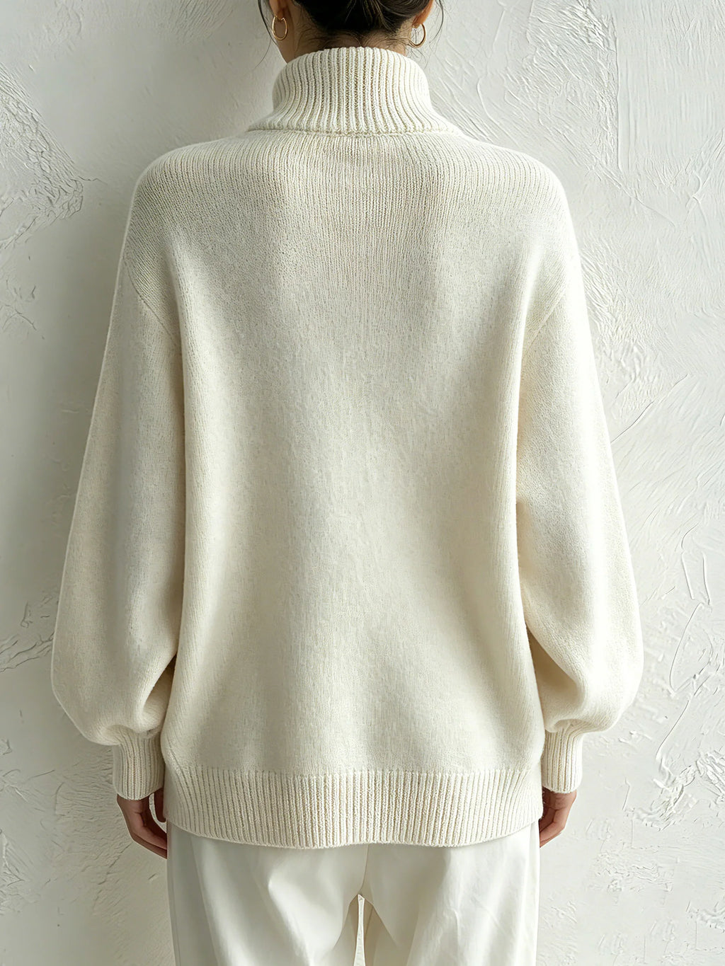 Turtleneck Knit Sweater With Diagonal Wooden Button Detail