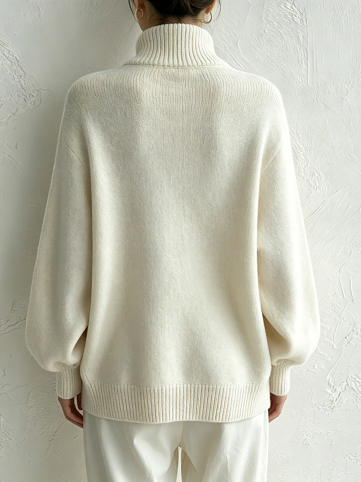 Turtleneck Knit Sweater With Diagonal Wooden Button Detail
