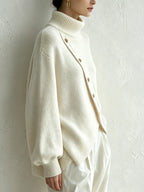 Turtleneck Knit Sweater With Diagonal Wooden Button Detail