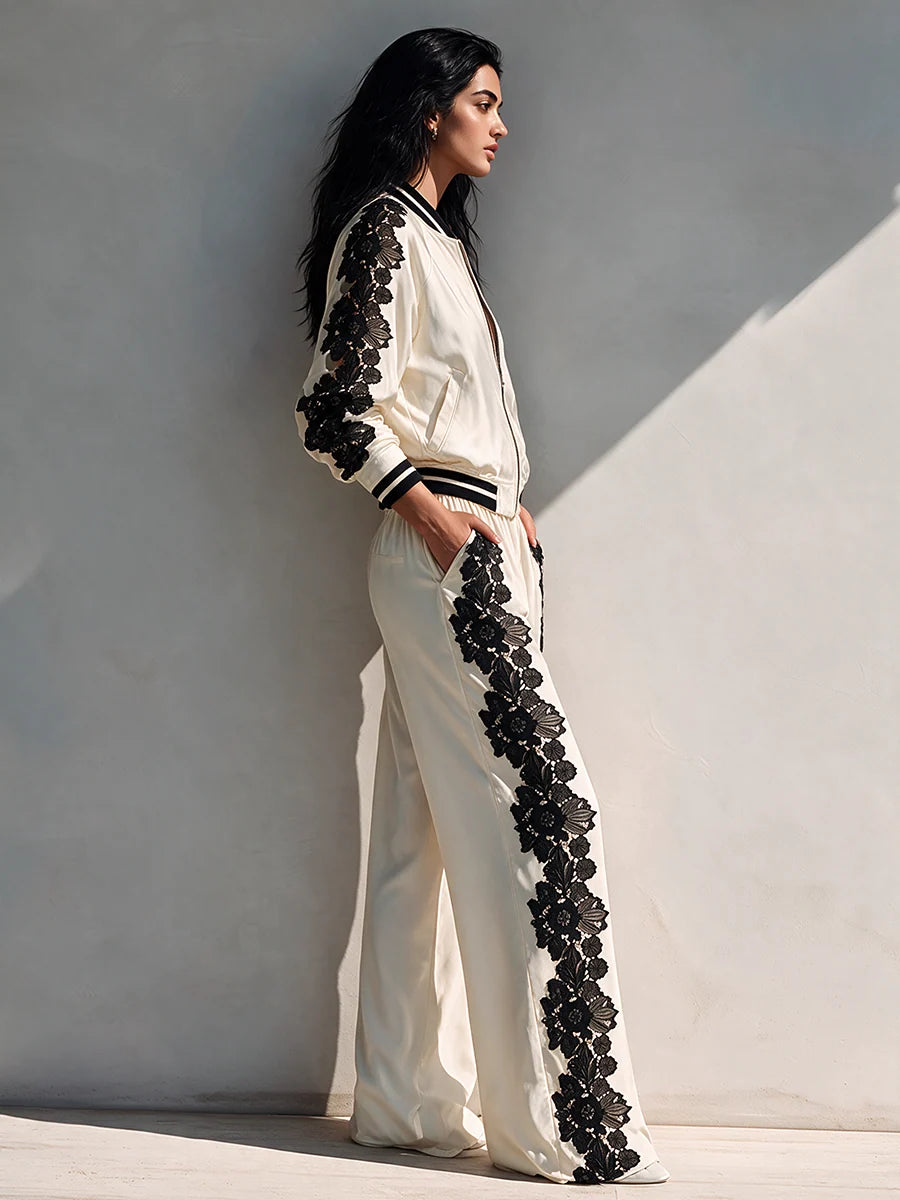 Contrast Lace Two Piece Set