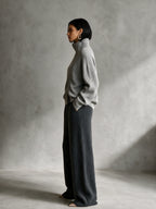 Diagonal‑Zip Funnel Neck Knit Sweater