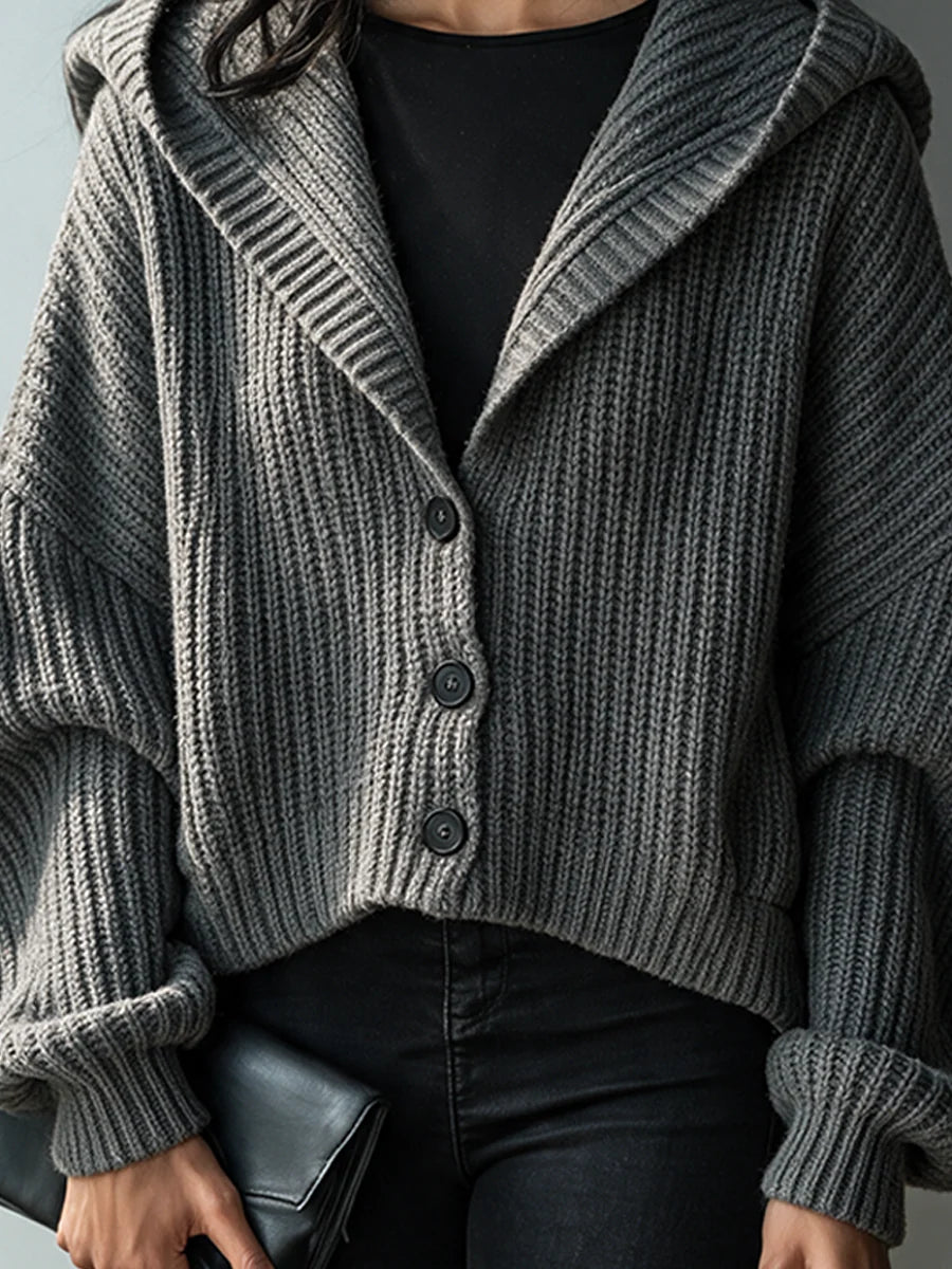 Hooded Chunky-Ribbed Knit Cardigan