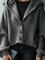 Hooded Chunky-Ribbed Knit Cardigan