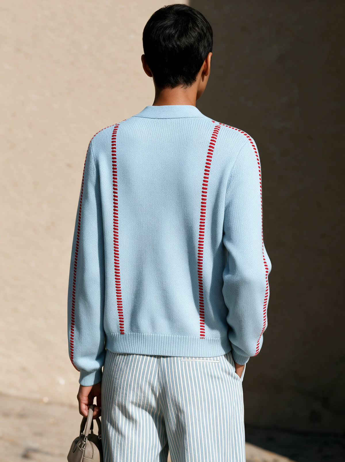 Contrast Stitch Casual V-Neck Cardigan