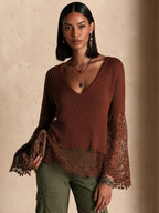 Lace Panel Bohemian Bell Sleeve Sweater