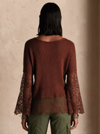 Lace Panel Bohemian Bell Sleeve Sweater